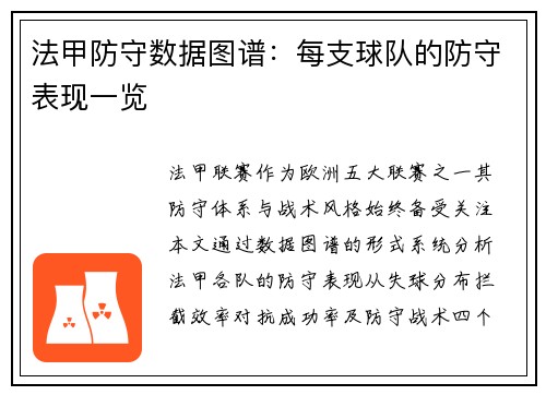 法甲防守数据图谱：每支球队的防守表现一览